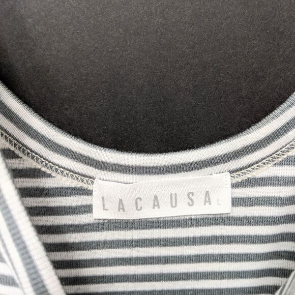 NWT LACAUSA Striped Scoop Neck Tank Top L - Picture 3 of 6